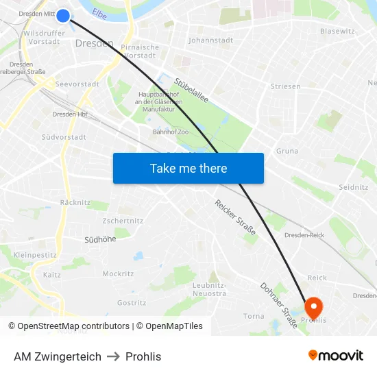 AM Zwingerteich to Prohlis map