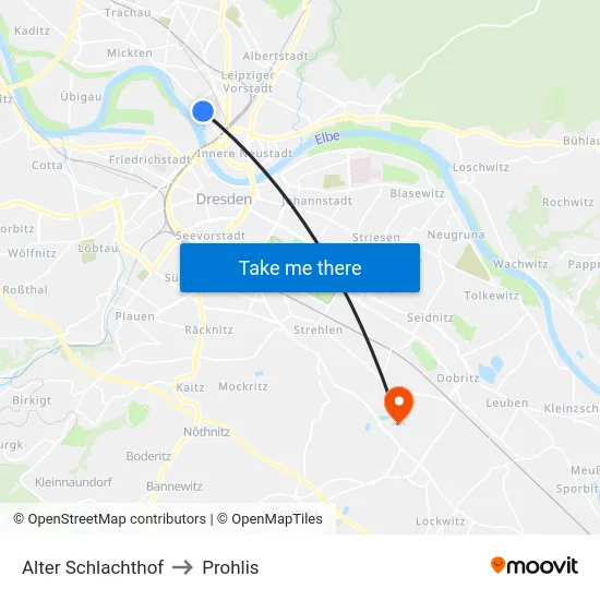 Alter Schlachthof to Prohlis map