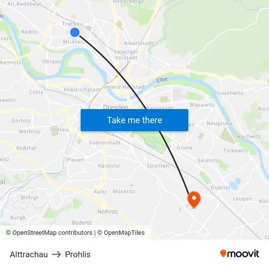 Alttrachau to Prohlis map