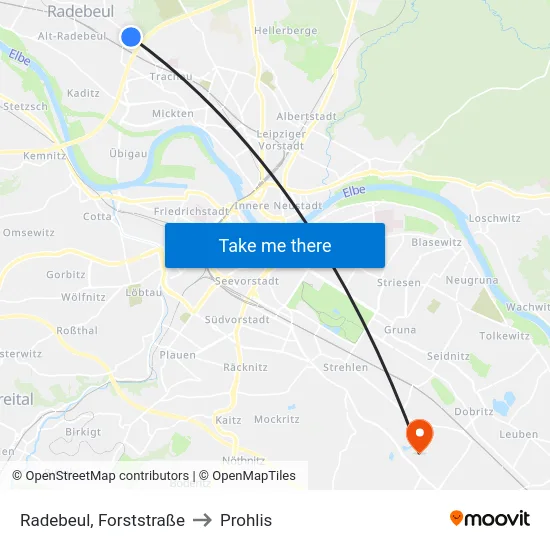 Radebeul, Forststraße to Prohlis map