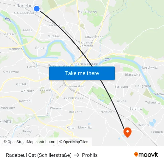 Radebeul Ost (Schillerstraße) to Prohlis map