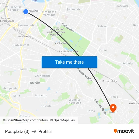 Postplatz (3) to Prohlis map