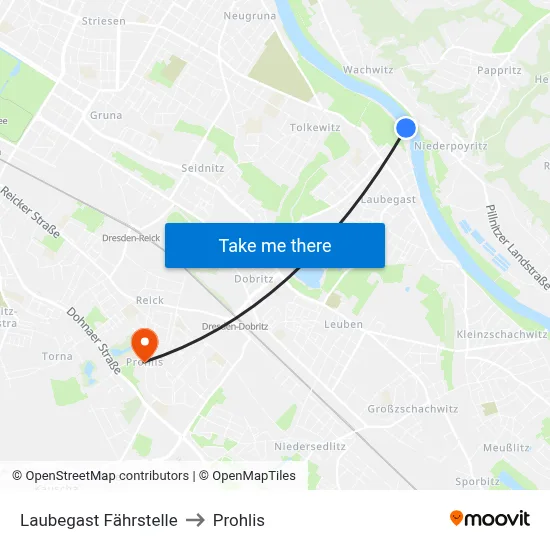Laubegast Fährstelle to Prohlis map