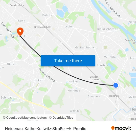 Heidenau, Käthe-Kollwitz-Straße to Prohlis map