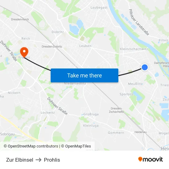 Zur Elbinsel to Prohlis map