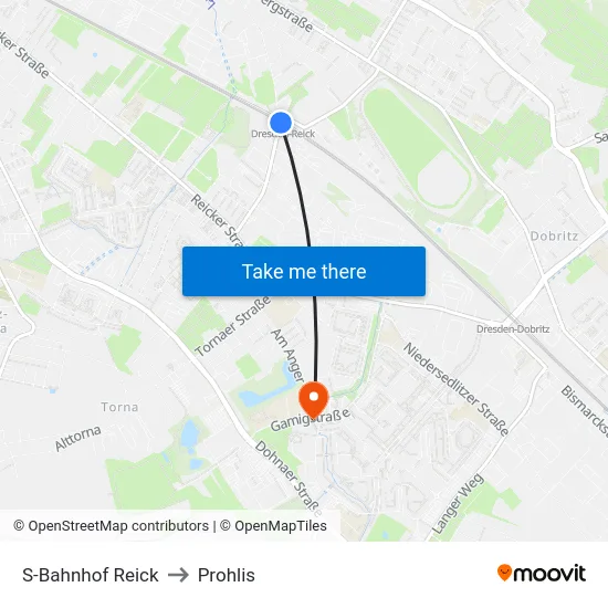 S-Bahnhof Reick to Prohlis map