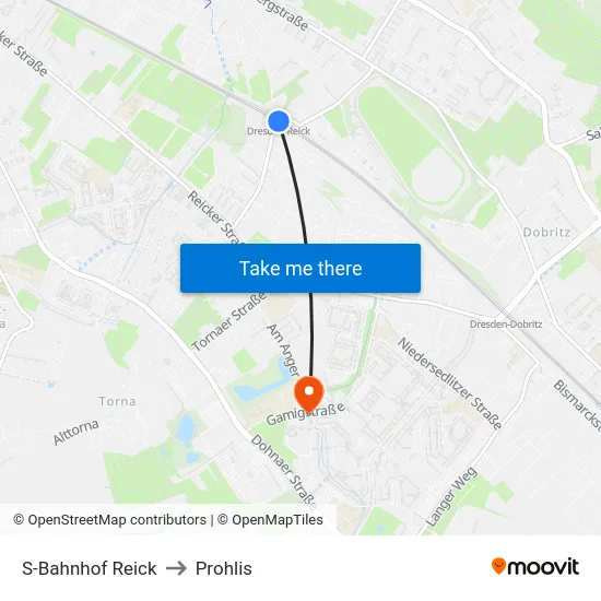 S-Bahnhof Reick to Prohlis map