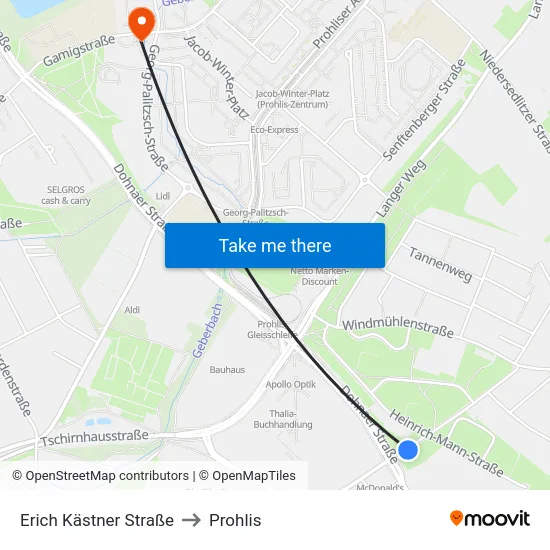 Erich Kästner Straße to Prohlis map