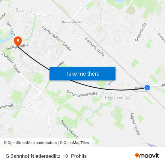 S-Bahnhof Niedersedlitz to Prohlis map
