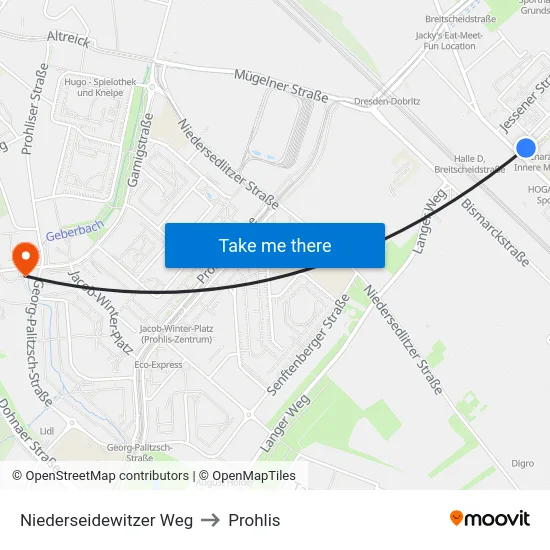 Niederseidewitzer Weg to Prohlis map