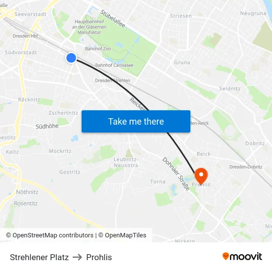 Strehlener Platz to Prohlis map