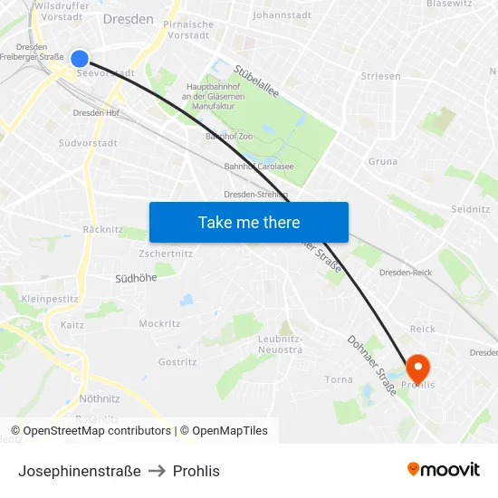 Josephinenstraße to Prohlis map