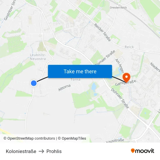 Koloniestraße to Prohlis map