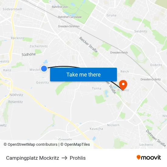 Campingplatz Mockritz to Prohlis map