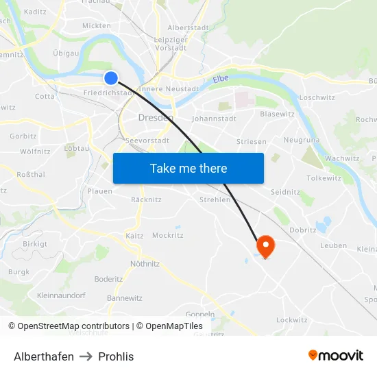 Alberthafen to Prohlis map
