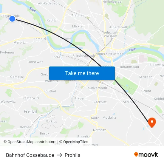 Bahnhof Cossebaude to Prohlis map