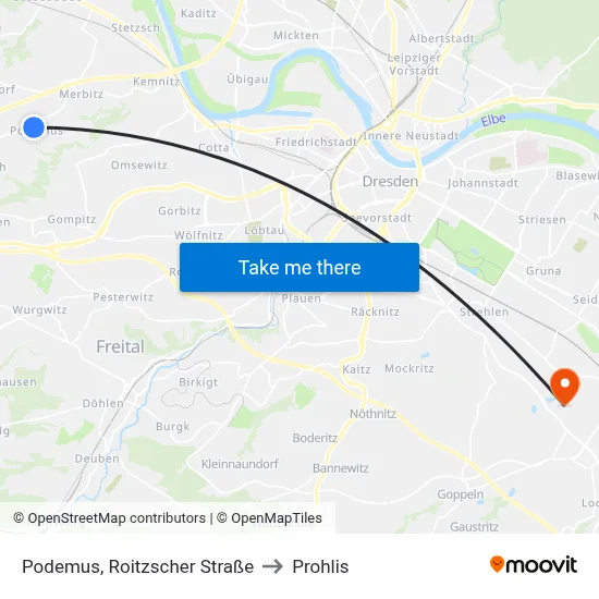 Podemus, Roitzscher Straße to Prohlis map