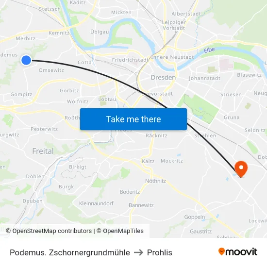 Podemus. Zschornergrundmühle to Prohlis map