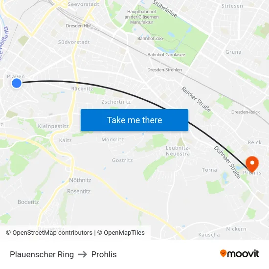 Plauenscher Ring to Prohlis map