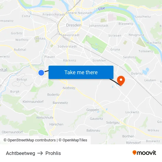 Achtbeetweg to Prohlis map