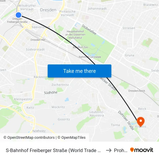 S-Bahnhof Freiberger Straße (World Trade Center) to Prohlis map