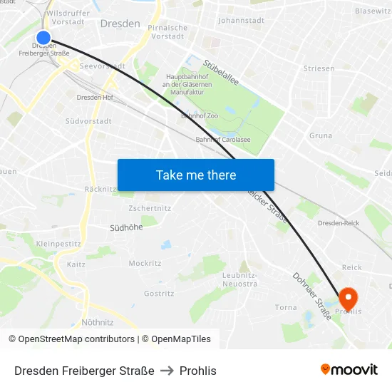 Dresden Freiberger Straße to Prohlis map