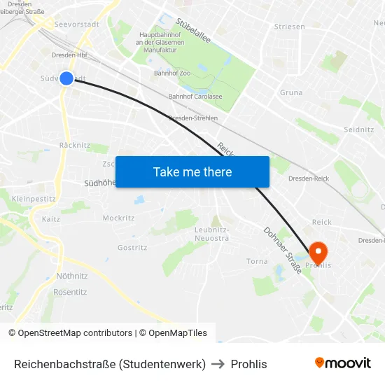 Reichenbachstraße (Studentenwerk) to Prohlis map