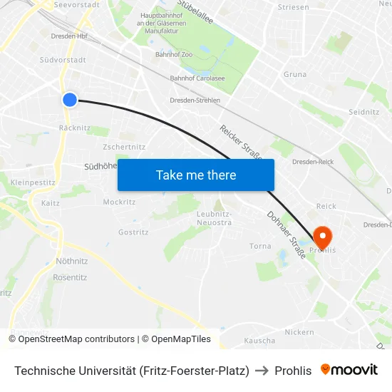 Technische Universität (Fritz-Foerster-Platz) to Prohlis map