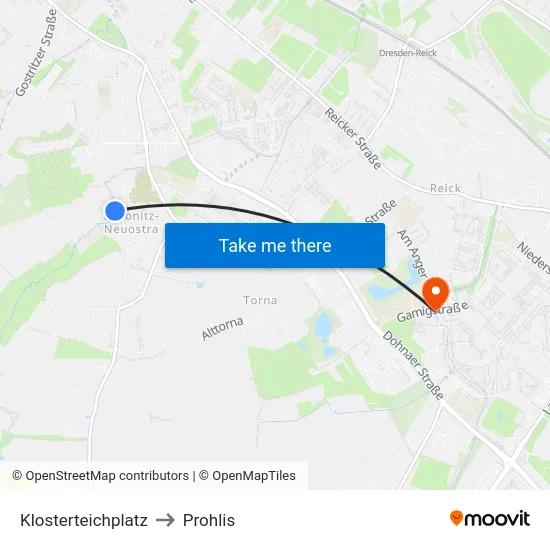 Klosterteichplatz to Prohlis map