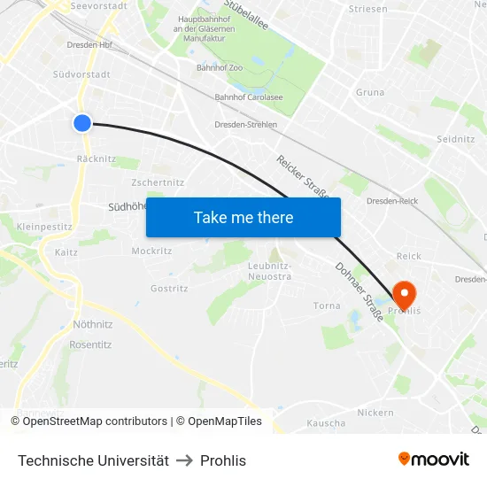 Technische Universität to Prohlis map