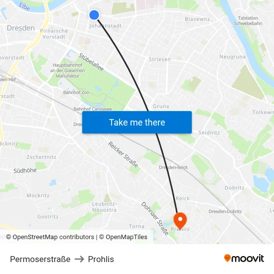 Permoserstraße to Prohlis map