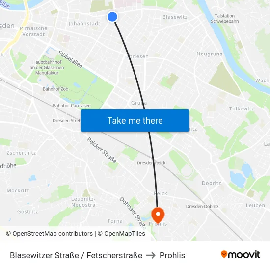 Blasewitzer Straße / Fetscherstraße to Prohlis map