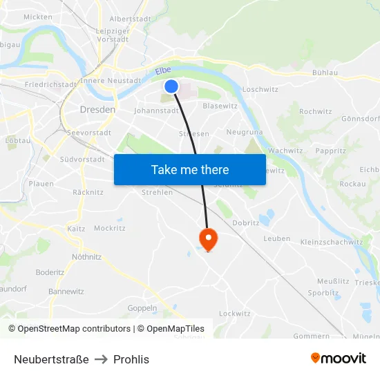 Neubertstraße to Prohlis map