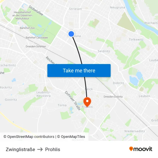 Zwinglistraße to Prohlis map