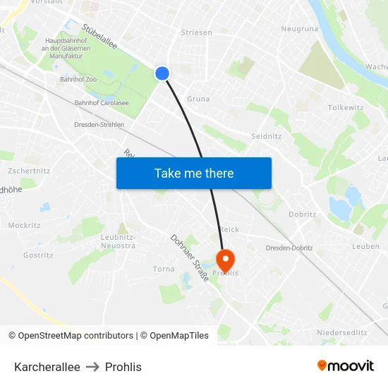 Karcherallee to Prohlis map