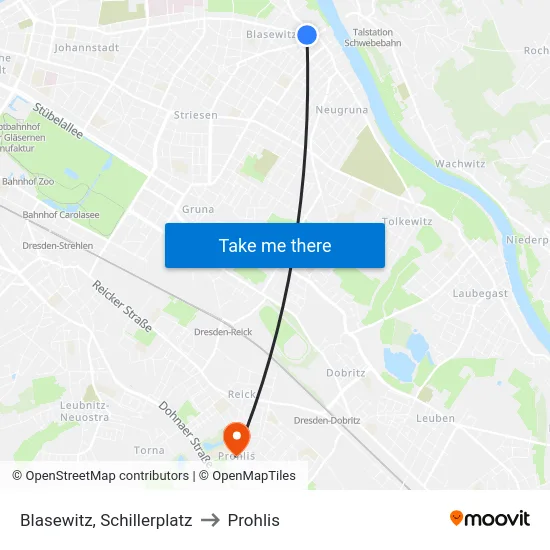 Blasewitz, Schillerplatz to Prohlis map