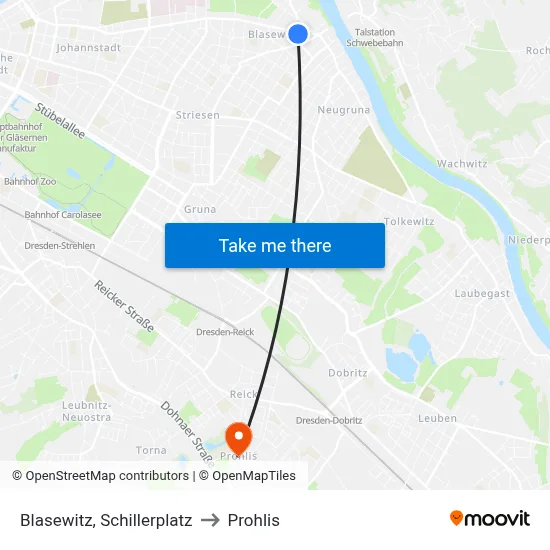 Blasewitz, Schillerplatz to Prohlis map