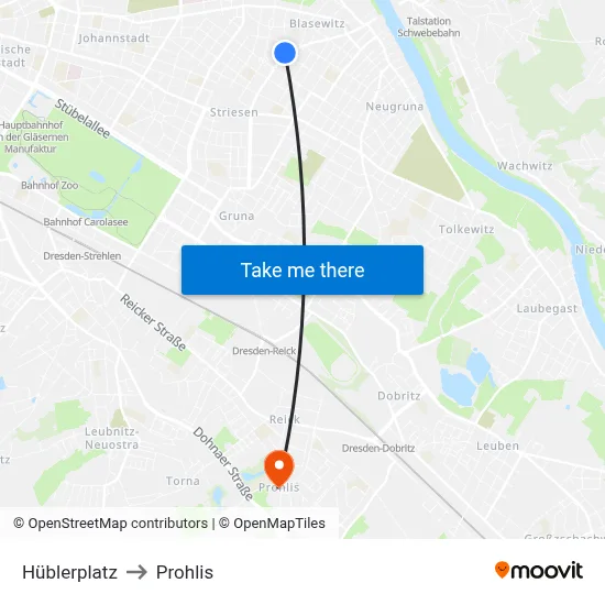 Hüblerplatz to Prohlis map