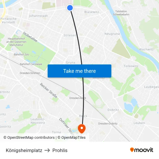 Königsheimplatz to Prohlis map