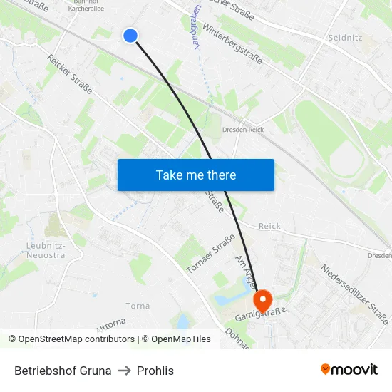 Betriebshof Gruna to Prohlis map
