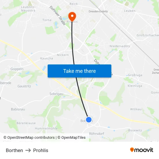 Borthen to Prohlis map