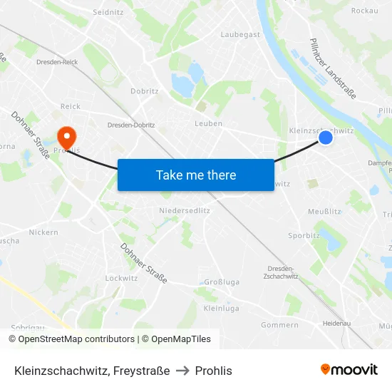 Kleinzschachwitz, Freystraße to Prohlis map