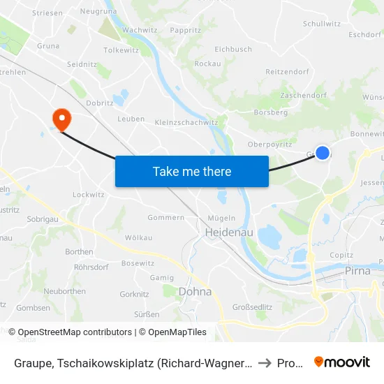 Graupe, Tschaikowskiplatz (Richard-Wagner-Stätten) to Prohlis map