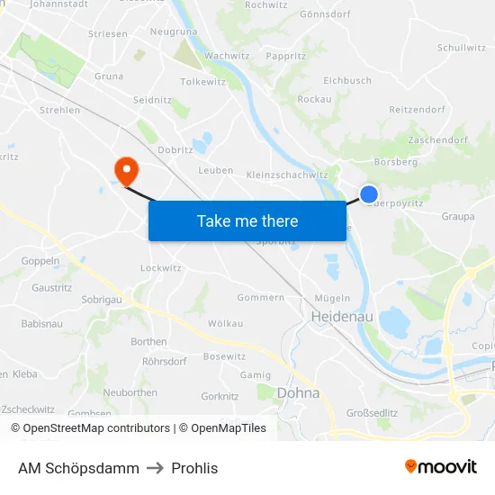 AM Schöpsdamm to Prohlis map