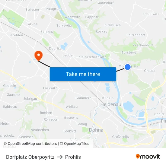 Dorfplatz Oberpoyritz to Prohlis map