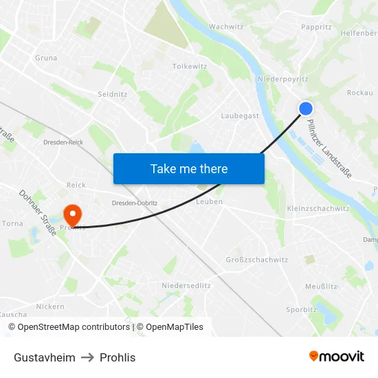 Gustavheim to Prohlis map
