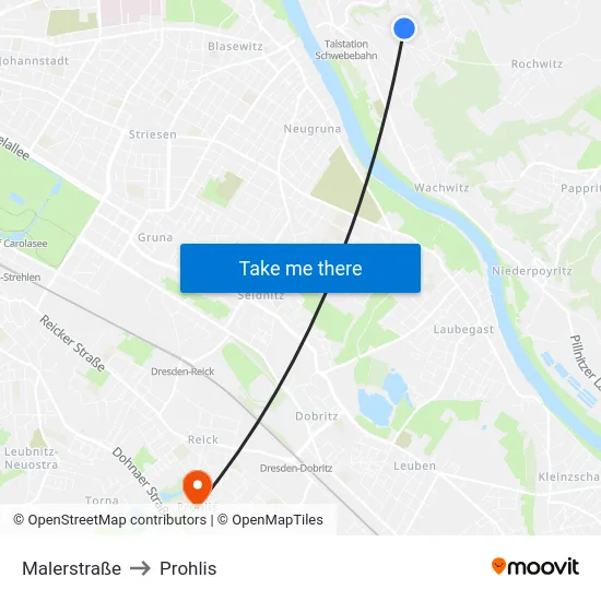 Malerstraße to Prohlis map