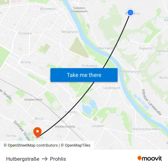 Hutbergstraße to Prohlis map