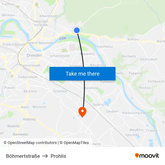 Böhmertstraße to Prohlis map