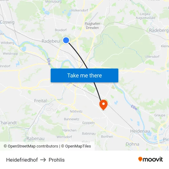 Heidefriedhof to Prohlis map